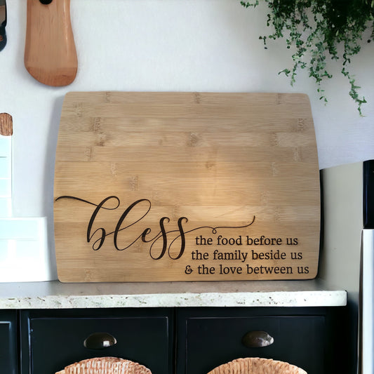 Bless the food before us engraved Bread Board, Cheese board, charcuterie board, cutting board, family grace quotes