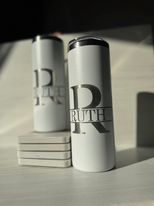 Personalized Stainless Steel Engraved Skinny Tumblers, 20oz skinny tumblers, Monogram, custom drinkware, waterbottle