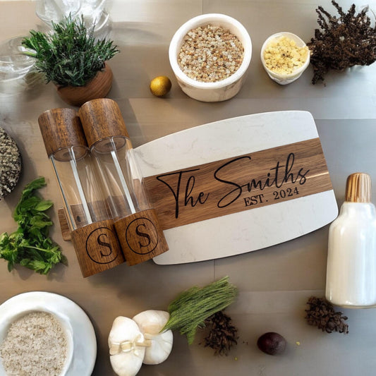 Salt and Pepper Grinder and Cheese Board Set