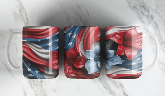 11oz Floral Patriotic Mug, American Flag
