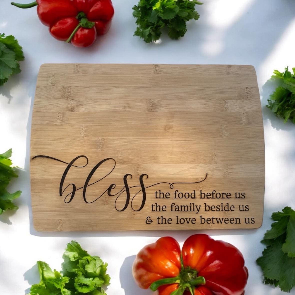 Bless the food before us engraved Bread Board, Cheese board, charcuterie board, cutting board, family grace quotes